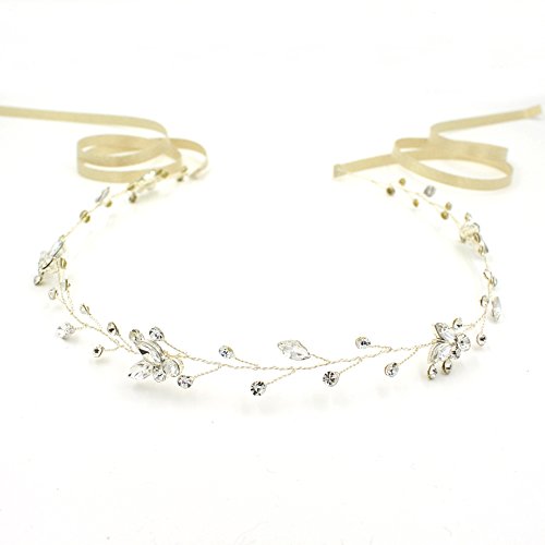 SDRESS Women's Silver Crystals Rhinestones Twigs Bridal Wedding Halo With Belt Sash Vintage 934 (Silver)