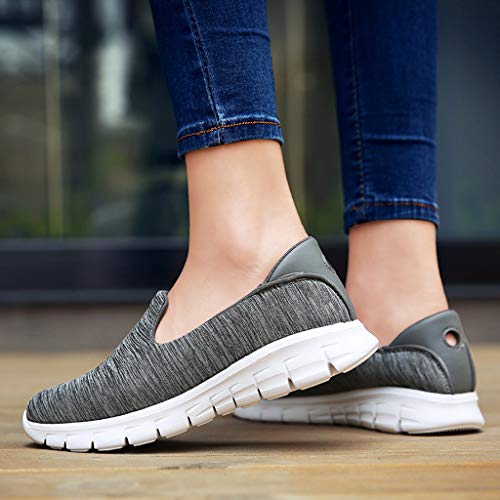 Dressin Womens Fashion Casual Solid Sport Breathable Lightweight Slip On Shoes Sneakers Dark Gray - Thumbnail 6