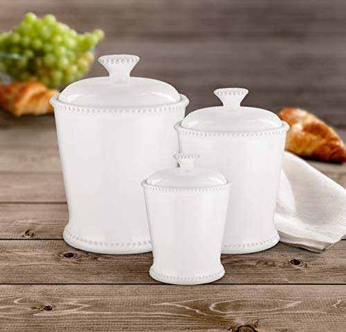 American Atelier Bianca Scallop 3 Piece Ceramic Round Canister Set White