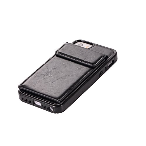 Scheam , iPhone SE 5SE 5 5S Case Wallet Leather, iPhone SE 5SE 5 5S Case with Card Holder and Kickstand, iPhone SE 5SE 5 5S Wallet Case with PU, PU Case Case Compatible with iPhone SE 5SE 5 5S Black - Thumbnail 4