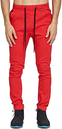 MrPick Men's Drop Crotch Harem Jogger Pants (W29, Red)