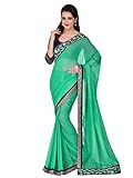Shonaya Women's Embroidered Georgette Green Half & Half Saree With Unstitched Blouse Piece