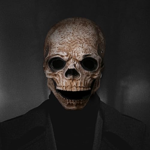 Halloween Mask Scary Full Head Skull Masks with Moving Jaw Realistic Latex Skeleton Props Cosplay Party Costume (A)