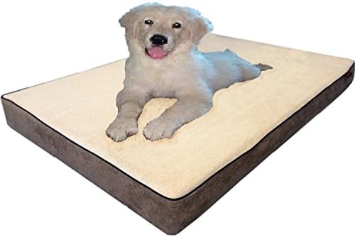 ehomegoods 47"X29"X4" Beige Color Gusset Style Orthopedic Waterproof Memory Foam Pet Bed Pad for Large Extra-Large Dog Crate Size 48"X30" with 2 External Covers