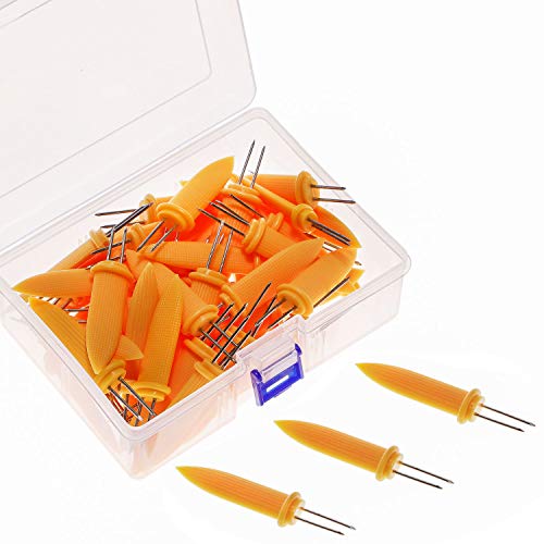 Aozer 60 Pieces Stainless Steel Corn Holders Corn On The Cob Holders Prong Forks With Storage Box For BBQ And Home Cooking,8.7cm