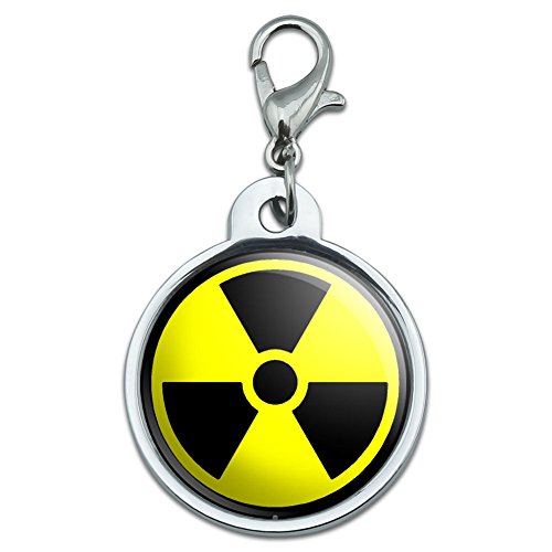 Chrome Plated Metal Small Pet ID Dog Cat Tag Radioactive Symbol - Yellow