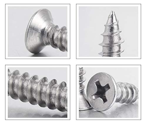400pcs M3 304 Edelstahl Flachkopf Selbstschneidende Schrauben Kit,flacher Kopf Holzschraube Kit für Hausgemachte… – Bild 4