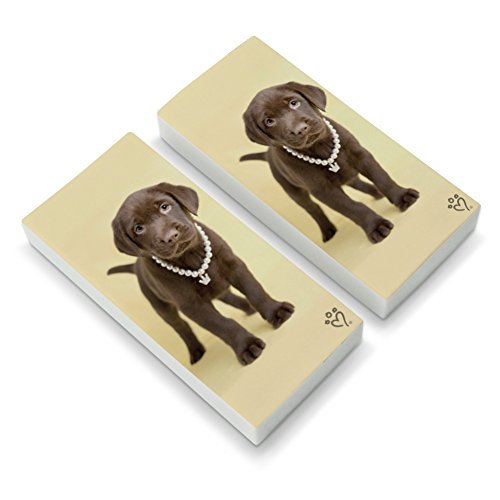 Chocolate Lab Labrador Puppy Dog Crown Necklace Eraser Set of 2