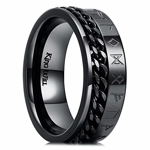 King Will 8mm Black Spinner Ring Cuban Chain Viking