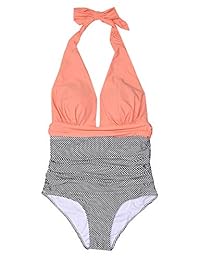 Qearal traje de baño de una pieza a rayas, de talle alto, para dama