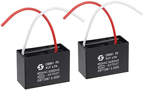 uxcell Ceiling Fan Capacitor CBB61 8uF 450V AC 2 Wires Metallized Polypropylene Film Capacitor 51x35x25mm for Electric Fan Pump Motor Generator 2Pcs: Home Improvement