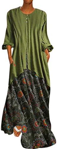 Farmerl Women Vintage Retro Printed Fake Two-Piece Long Sleeves O-Neck Maxi Dresses