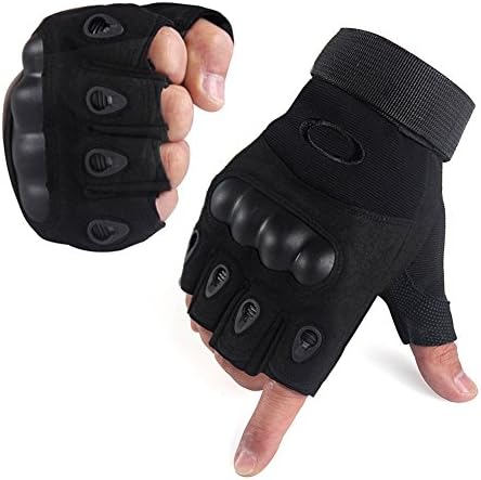 LOYOKI Men’s Tactical Gloves, Ventilate Wear-resistant Half Finger Hard Knuckle Military Sports Outdoor Gloves, Fit for Cycling Climbing Shooting Hiking Hunting Training (Black 2, XL (9.0-9.5inch))