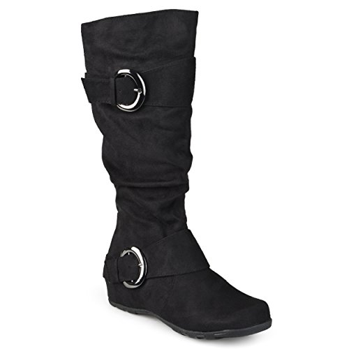 Journee Collection Womens Regular Sized and Wide-Calf Slouch Buckle Knee-High Microsuede Boot Black 9 Wide Calf