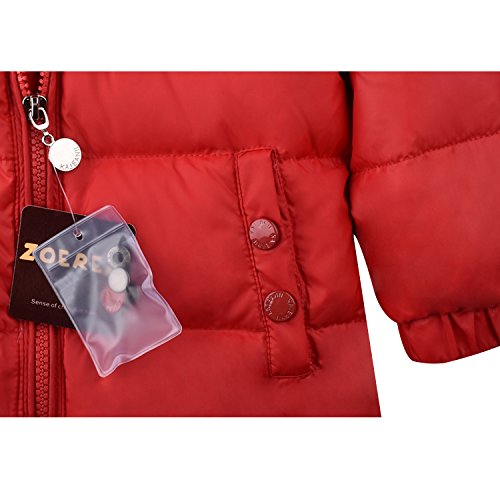 ZOEREA 2 Piece Unisex Kids Girls Snowsuit Hooded Puffer Jacket Snow Pants Red, Label XL/Age 3-4T