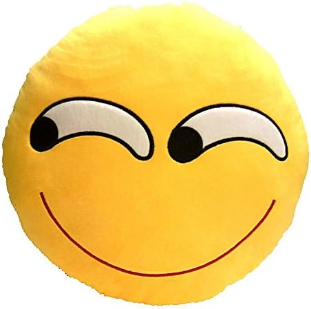 HUAHONG 32cm Emoji Smiley Emoticon Cushion Pillow Yellow Round Stuffed Plush Soft Toy Doll Sinister