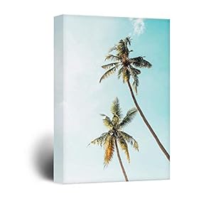 Canvas Wall Art - Retro Style Tall Palm Trees Under The Sky - Giclee Print Gallery Wrap Modern Home Art Ready to Hang - 12x18 inches