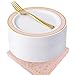 Nervure Pink with Gold Rim Disposable Plates with Napkins Set 150 PCS: Include 50 Dessert Plates & 50 Gold Forks & 50 Napkins Wedding Party Plastic Plates,Fancy and Appetizer Plates for all Holiday.