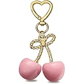 Floramos Cute Cherry Keychain Gold Bow Keychains Womens Chic Bag Charms Handbags Purse Car Keyring Fashion Accessories