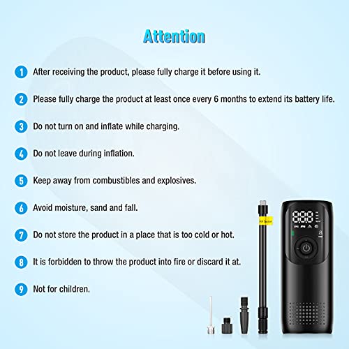 Fufly Smart Mini Tire Inflator LP2 for Car Bike Motorcycle Balls and Other Inflatables 150PSI Electric Bike Pump Portable with 2000mAh Lithium Battery Digital Display LED Light Auto Shut Off
