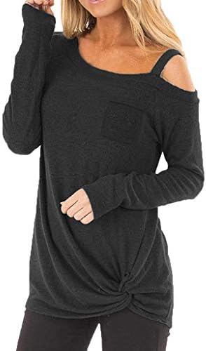 CmmYYrei Women Casual Shirts Twist Knot Tunics Tops Off Shoulder Long Sleeve Tops Blouses