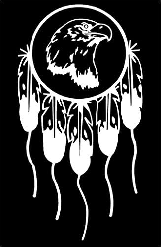 Just For Fun 7 x 3.75 Dreamcatcher Eagle Head with Feathers Vinyl Die Cut Decal Bumper Sticker, Native American, Windows, Cars, Trucks, laptops, etc
