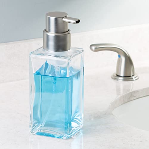 mDesign Glass Refillable Foaming Hand Soap Dispenser Modern Square Pump Bottle for Bathroom
