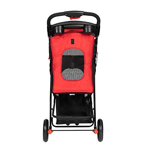 Peachtree Press Inc Foldable Pet Stroller Portable Travel Carrier for Dogs/Cats 3 Wheeler Pet Cart with Storage Basket Waterproof Cup Holders Red