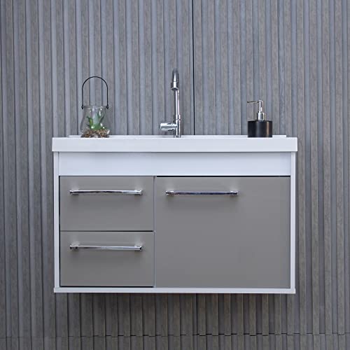 RIVERZZA Kit Armário para Banheiro 60cm MDF com Cuba + Espelheira - Potenza (Gianduia)