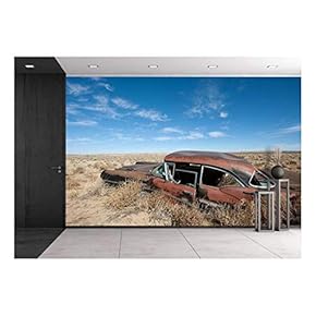 Old Rusted Car in The Middle of New Mexico Desert - Removable Wall Mural | Self-Adhesive Large Wallpaper - 66x96 inches