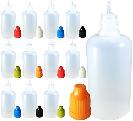 510 Central 50mL LDPE Plastic Thin Tip Dropper Bottles (12 Pack, Multi Color Caps)
