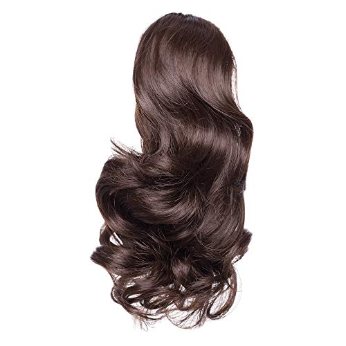 S-noilite 12" Short Curly Claw Ponytail Extension Clip In On Hairpiece With Jaw/Claw Synthetic Fluffy Pony Tail One Piece(12"curly,medium brown)