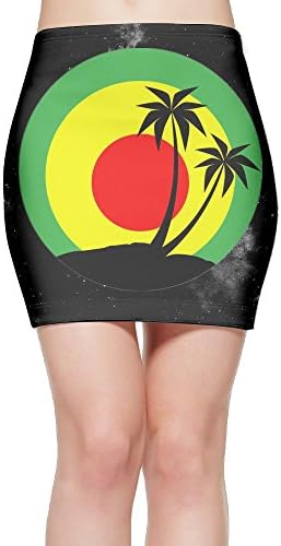 TravelMonster Soft Reggae Emblem Black Pulms Jamaican Women's High Waist Band Bodycon Pencil Skirt Career