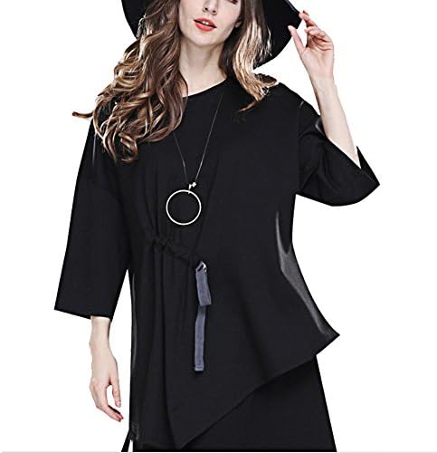 YANXH Women's T-Shirt Round Neck Loose Leisure Tops Blouses, Black, One Size(166cm)