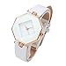 Top Plaza Women Fashion White PU Leather Wrist Watch Rhombus Rhinestone Rose Gold Case Non Scale Analog Quartz Watch