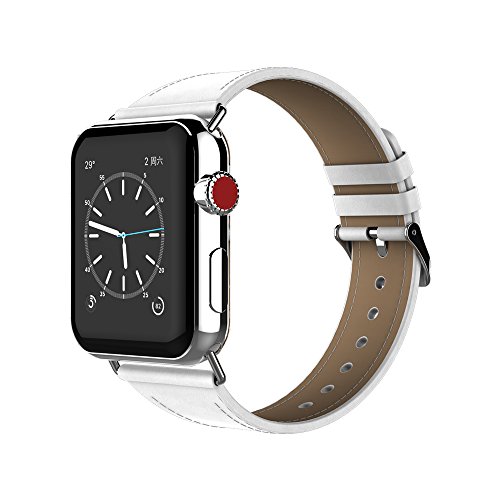 for Apple Watch Band, Urvoix 38mm Smooth Leather Strap Replacement Leather Band with Metal Clasp for Apple Watch Series 3 Series 2 Series 1 Sport and Edition - White