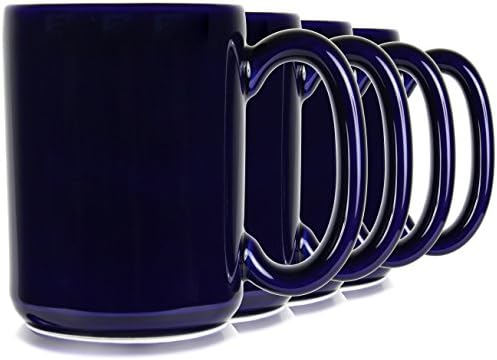Hikari 16oz Large Cobalt Blue Coffee Tea Mugs. Classic Style Heavy Duty Mugs Made in USA w/Large Handles, Set of 4