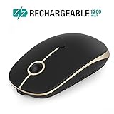Rechargeable Wireless Mouse, Jelly Comb 2.4G Slim Optical Mice - Less Noise, 3 Adjustable DPI, Portable Mobile Wireless Mouse for Notebook, PC, Laptop, Computer, MacBook (Black and Gold)