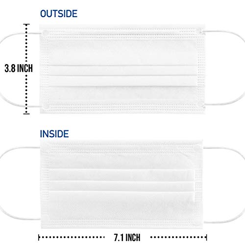 Disposable White Face Masks, 3 Ply Breathable Safety Face Masks with