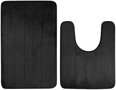 2 Pieces Bath Mats Non Slip Toliet Rugs Absorbent Memory Foam Bath Rugs (Black)