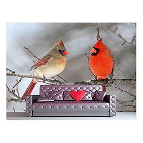 Pair of Northern Cardinal (Cardinalis Cardinalis) in a Tree - Removable Wall Mural | Self-Adhesive Large Wallpaper - 66x96 inches