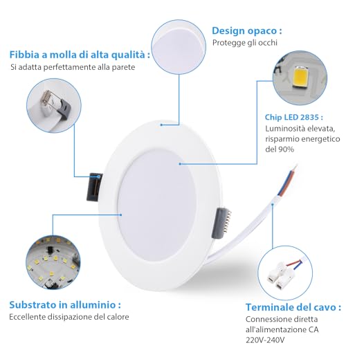 Grebeam Pack of 20 LED Recessed Spotlights for Plasterboard, 5W, Round, Warm White 3000K/Neutral White 4000K/Cool White 6000K Adjustable, Hole Ø75-90 mm, LED Ceiling Spotlights for Bathroom Kitchen