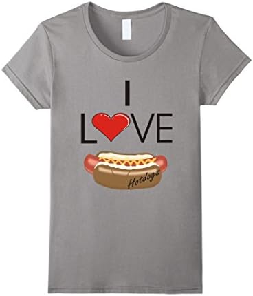 Women's I Love Hot Dogs Food Tshirt For Men, Women, Boys, Girls. Small Slate