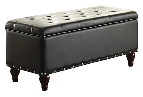 Poundex Bobkona Neon Pu Rectangle Storage Ottoman in Black
