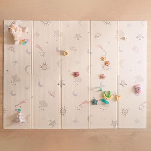 Nuby – Gepolsterte, faltbare und wendbare Spielmatte für Babys – Leichte und weiche Bodenmatte zum Spielen – Kinderteppich mit Sternen- und Himmelsmotiv – Gepolsterter Boden für Babys – 150 x 200 cm