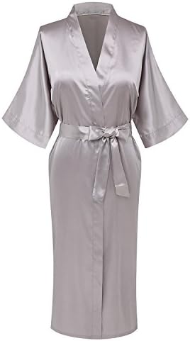 Women's Plain Color Satin Kimono Robes Elegant Style Nightgown,Long