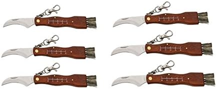 6 pcs Camping Hunting Folding Mushroom Knife Fungus Truffles Harvest Sharp Knives Natural Wood Handle Pocket knife w/ Bristle Brush
