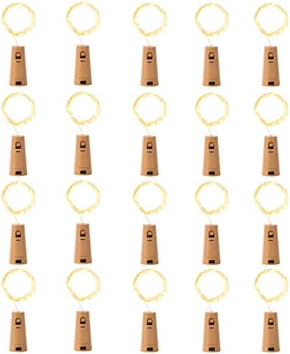 LEDIKON Upgraded 20 Pack 20 LED Wine Bottle Lights with Cork,3.3Ft Silver Wire Warm White Cork Fairy Lights Battery Operated Mini String Lights for Wedding Party Wine Liquor Bottles Crafts Bar Decor