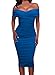 AlvaQ Women's Ruched Off Shoulder Bodycon Party Midi Dress Large Royal