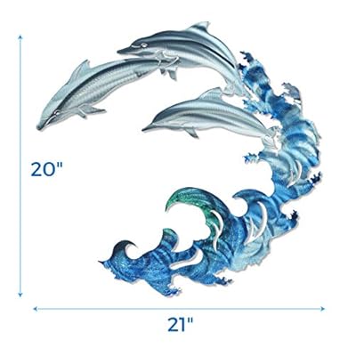 Next Innovations 3D Metal Wall Art - Dolphin Theme Beach Wall Art - Handmade in The USA for Use Indoors or Outdoors 41K4%2B08k%2BnL